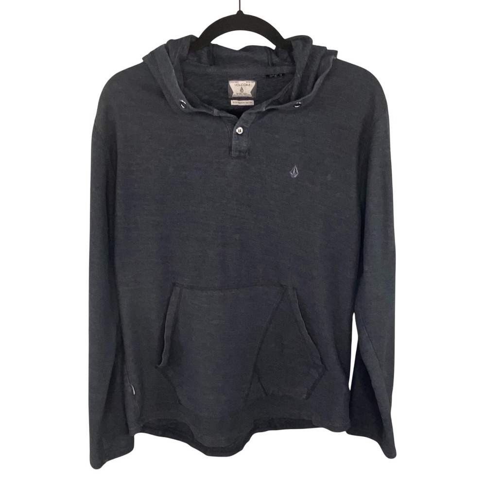 Volcom Henley Hoodie Men Size Medium Charcoal Grey Long Sleeve Grunge Skate Goth